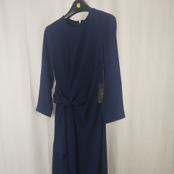 Vince Camuto -  Navy L/S Drape MIDI Dress - Picture 1 of 3